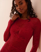 Long Sleeve Lace and Microfiber Teddy