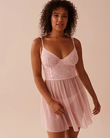 Embroidered Mesh Nightie