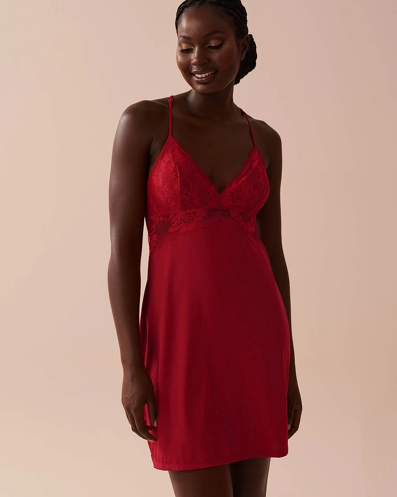 Open-Back Microfiber and Lace Nightie