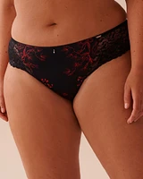 Floral Print Microfiber and Lace Cheeky Panty