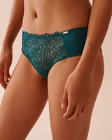 Shiny Microfiber and Embroidered Mesh Cheeky Panty