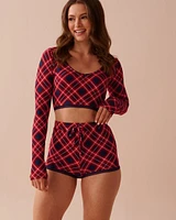 Diagonal Plaid Super Soft Long Sleeve Crop Top