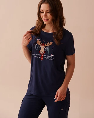 T-shirt col rond ultra doux à imprimé orignal