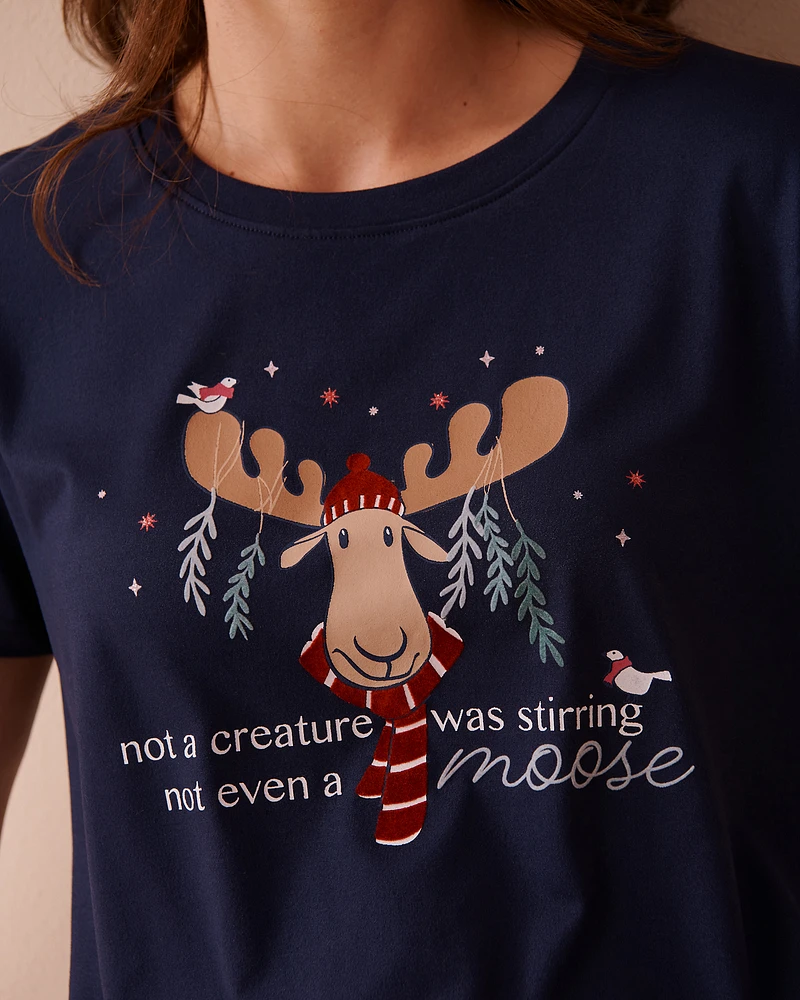 T-shirt col rond ultra doux à imprimé orignal