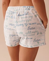 Winter Print Soft Velour Pajama Shorts