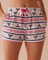 Moose Fair Isle Print Soft Velour Pajama Shorts