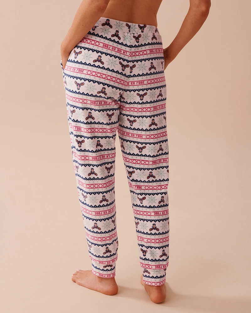 Moose Fair Isle Print Soft Velour Jogger Pajama Pants