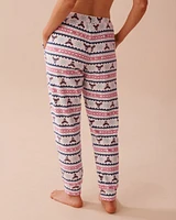 Moose Fair Isle Print Soft Velour Jogger Pajama Pants