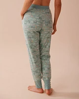 Pantalon de pyjama jogger en tricot gaufré imprimé hivernal