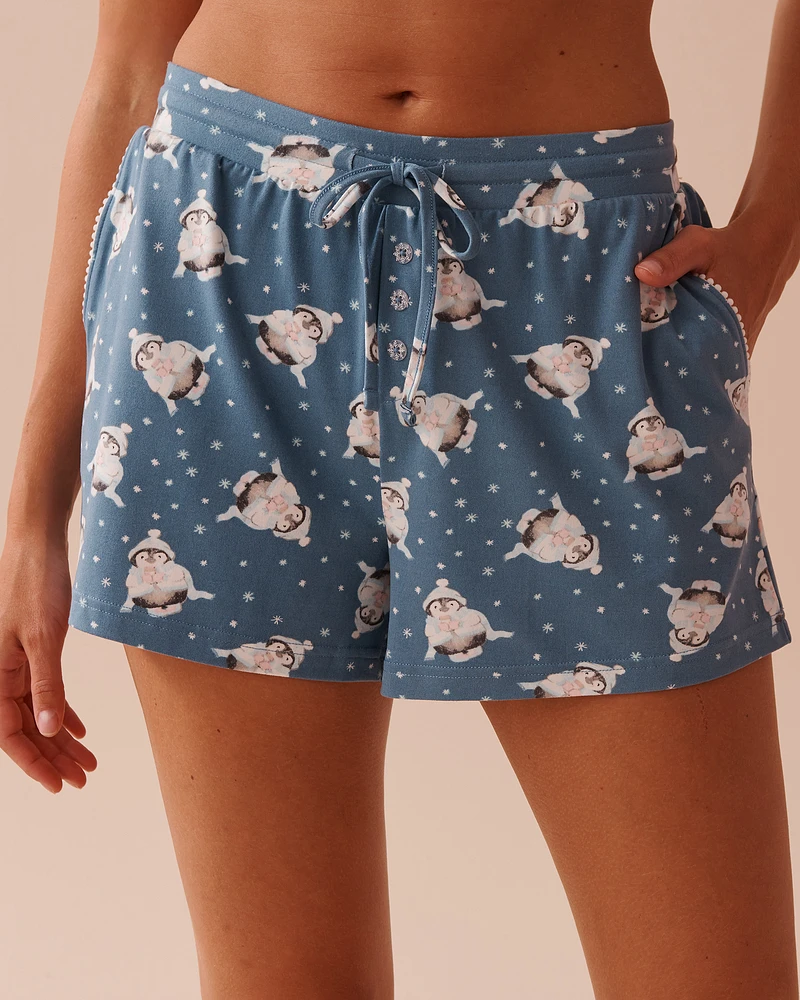 Short de pyjama ultra doux à imprimé pingouin
