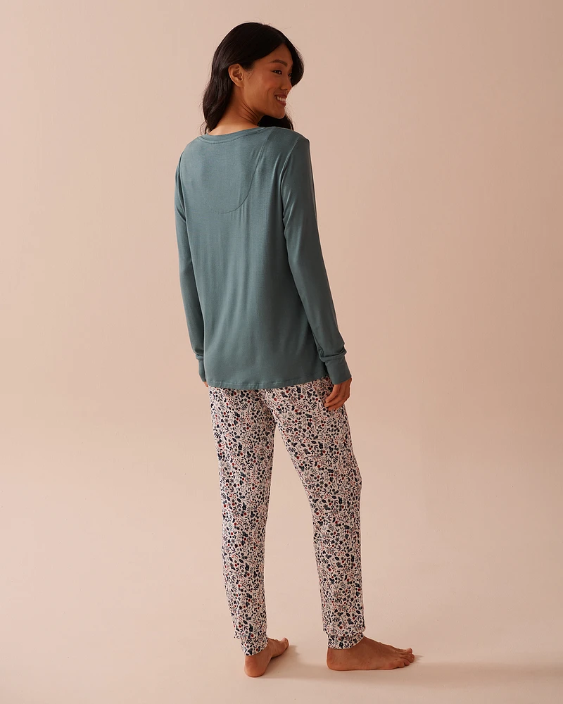 Winter Flowers Print Long Sleeve PJ Set