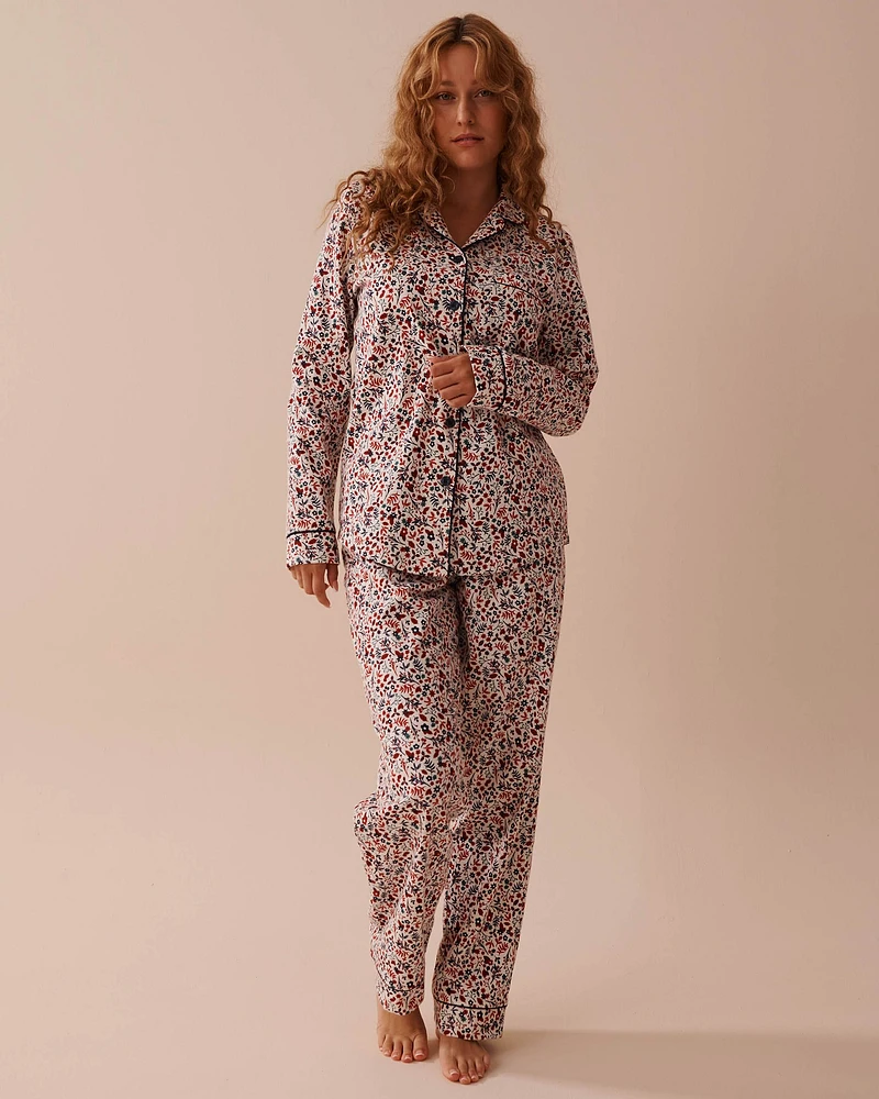 Winter Flowers Print Flannel PJ Set