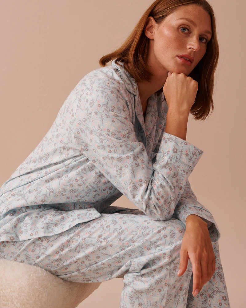 Winter Flowers Print Flannel PJ Set