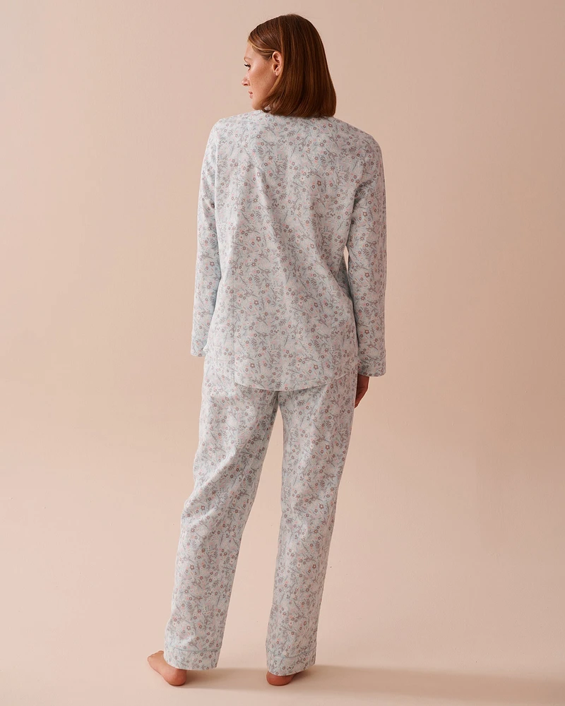 Winter Flowers Print Flannel PJ Set