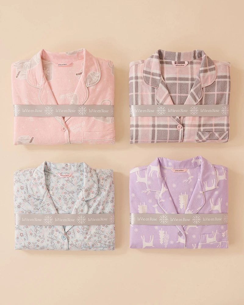 Winter Flowers Print Flannel PJ Set