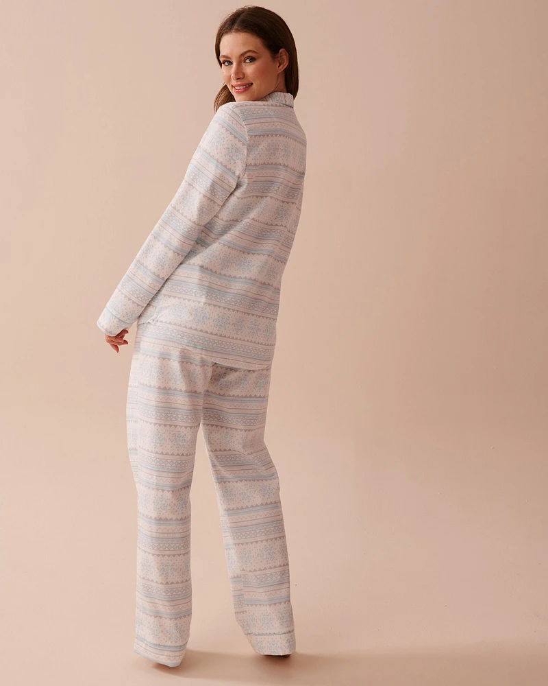 Blue Fair Isle Print Flannel PJ Set