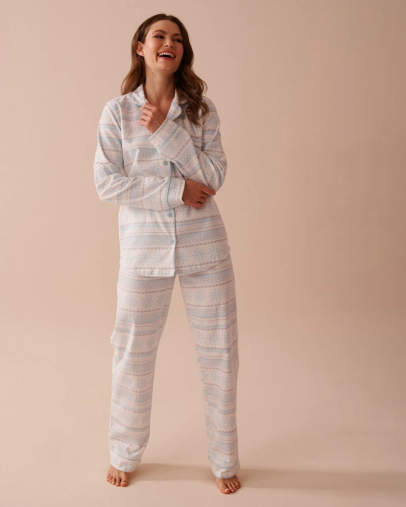 Ensemble pyjama en flanelle imprimé nordique bleu