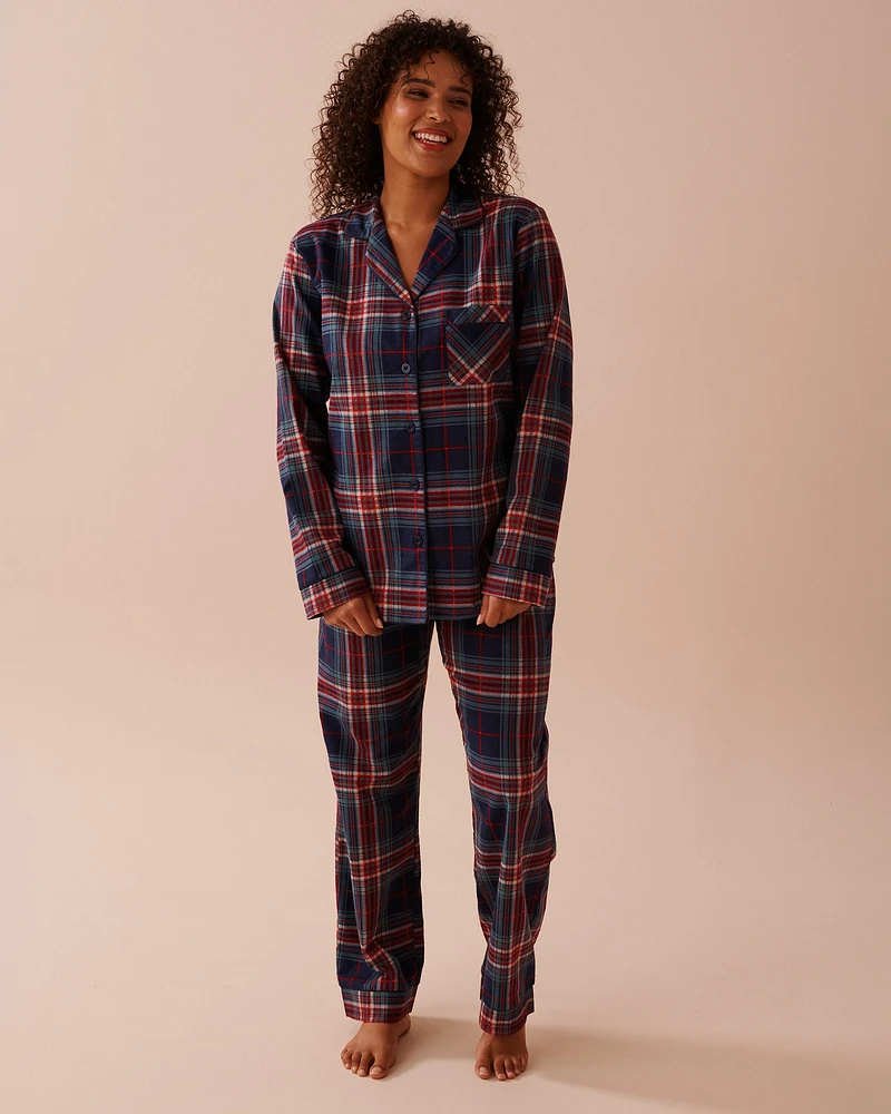 Ensemble pyjama en flanelle à carreaux bleus