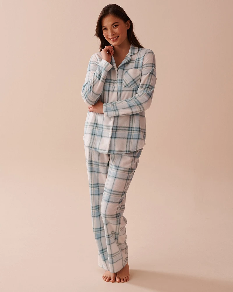 Blue Plaid Micropolar PJ Set