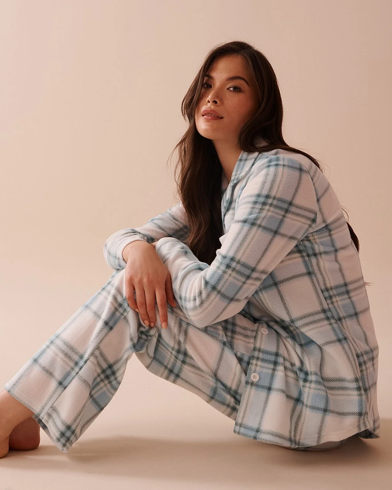 Blue Plaid Micropolar PJ Set