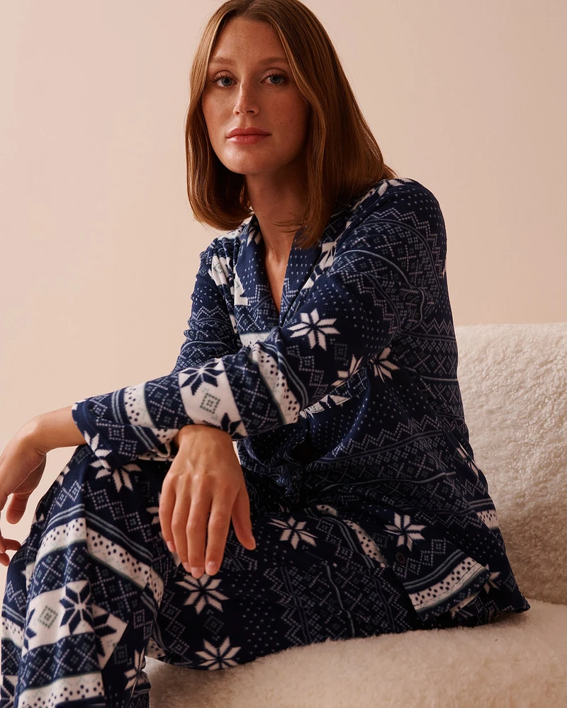 Ensemble pyjama en micropolaire imprimé nordique bleu