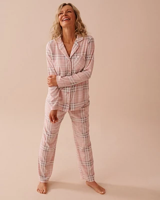 Ensemble pyjama en micropolaire à carreaux roses