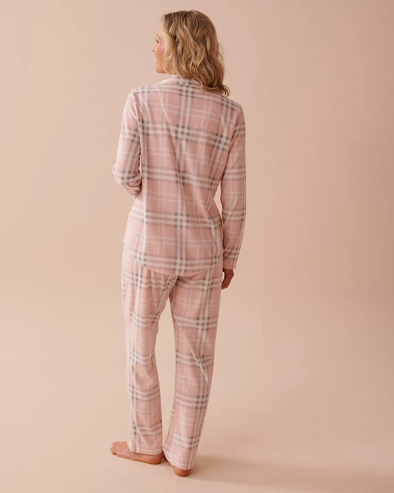 Ensemble pyjama en micropolaire à carreaux roses