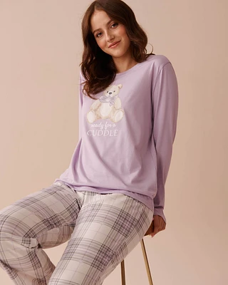 Ensemble pyjama en coton à carreaux lilas