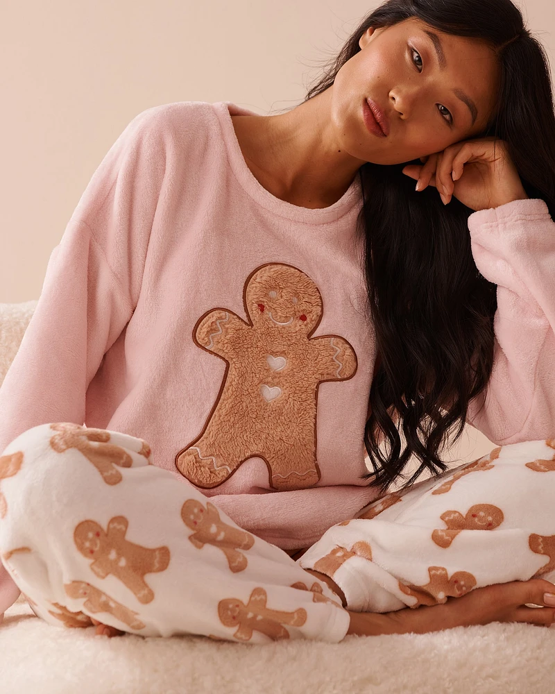 Gingerbread Print Soft Plush PJ Set