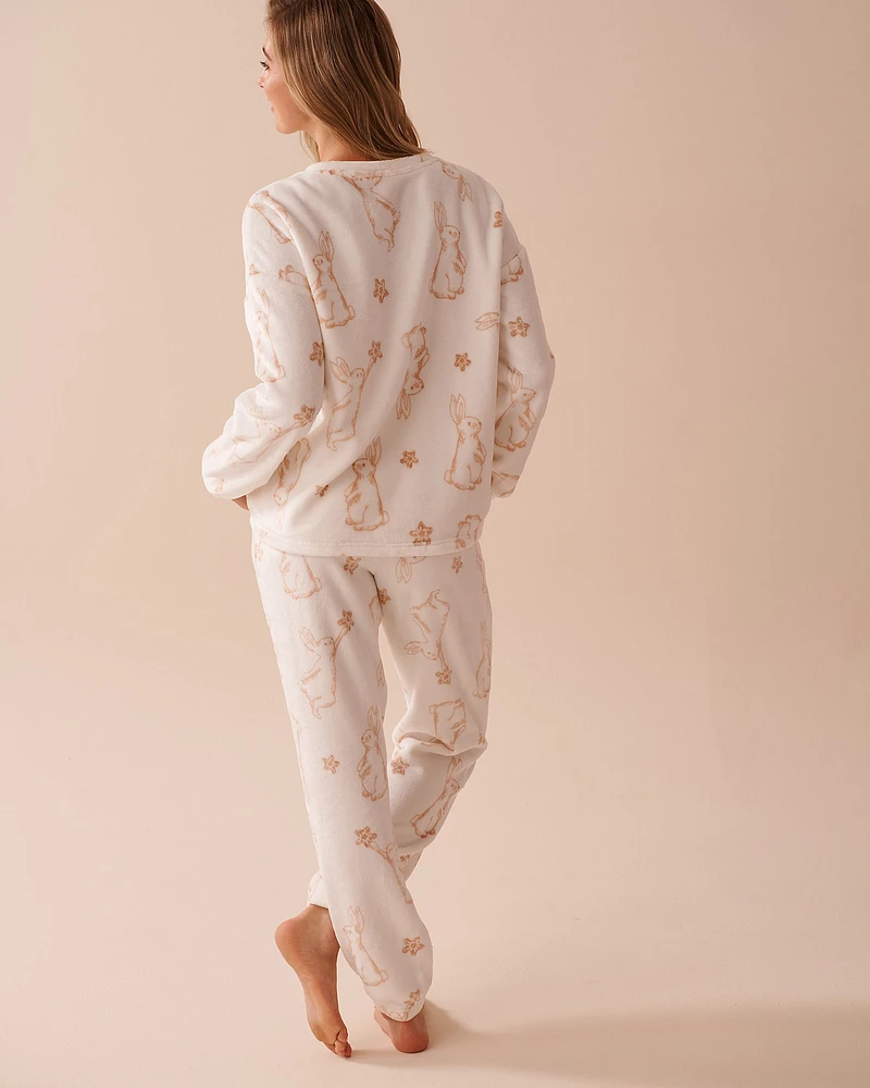 Rabbit Print Soft Plush PJ Set