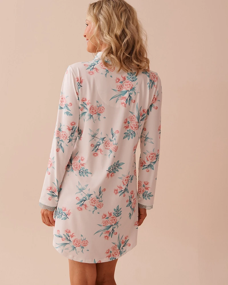 Rose Garden Print Soft Long Sleeve Sleepshirt