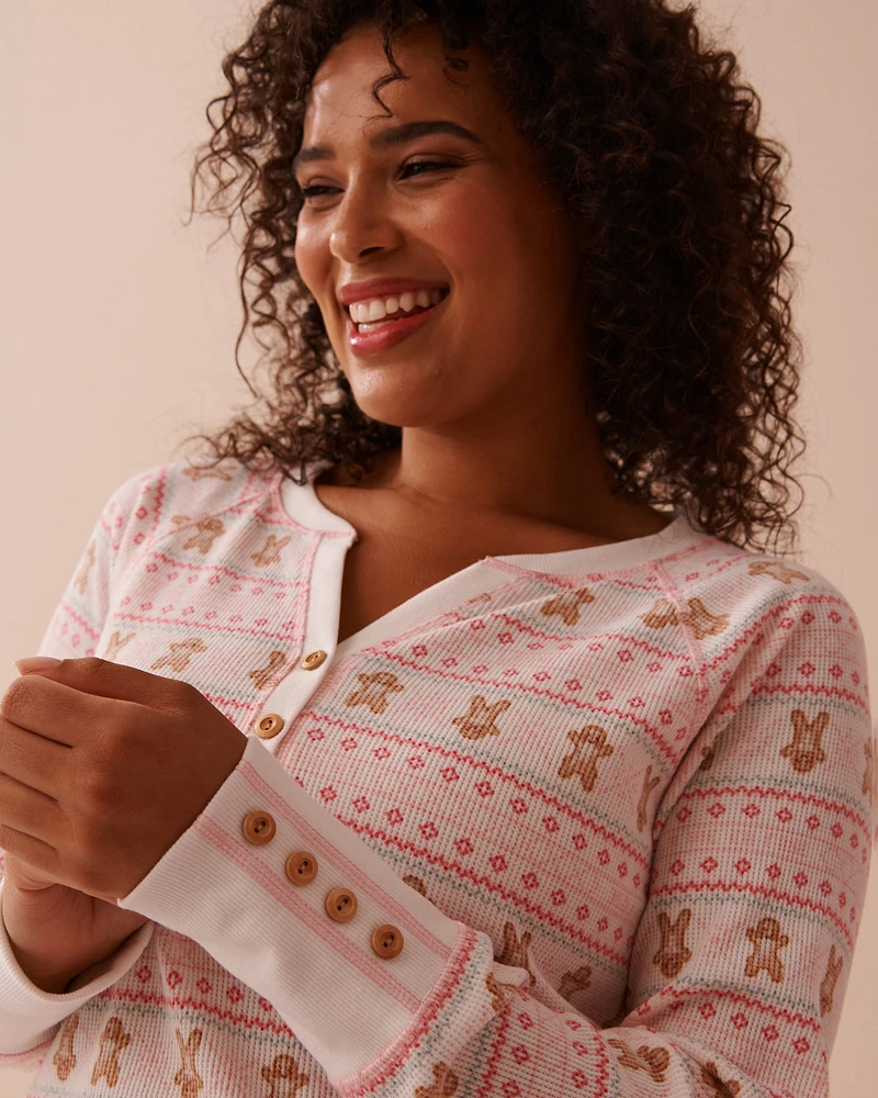 Gingerbread Print Waffle Knit Long Sleeve Sleepshirt