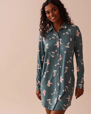 Chemise de nuit manches longues ultra douce à imprimé lapin