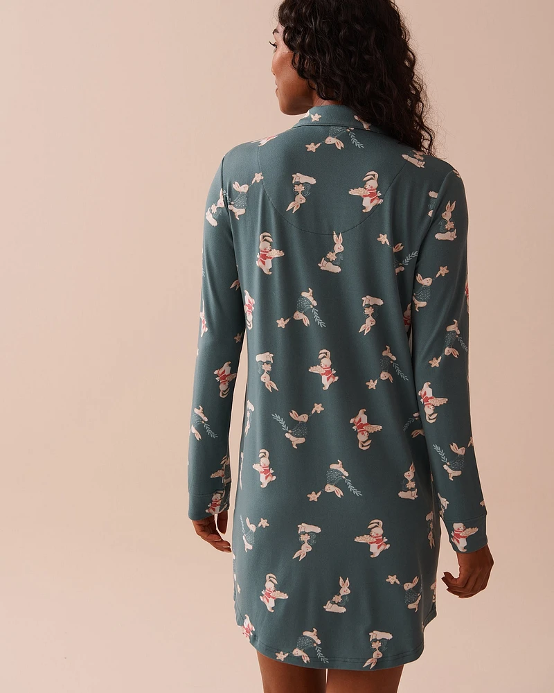 Rabbit Print Super Soft Long Sleeve Sleepshirt