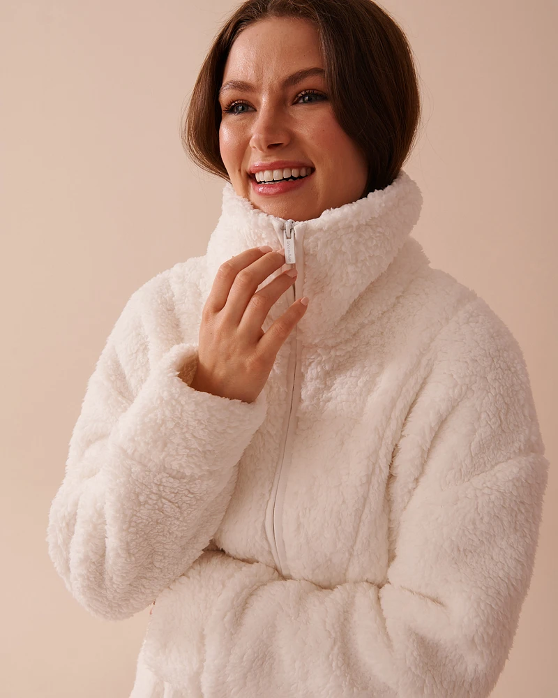 Robe de chambre en sherpa à fermeture éclair et col cheminée