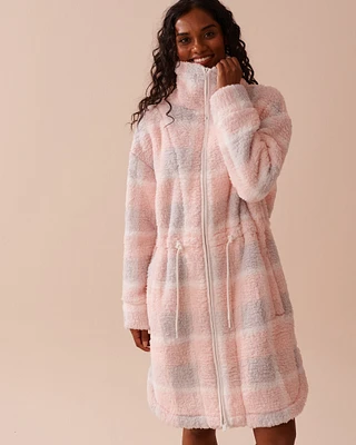 Robe de chambre en sherpa à fermeture éclair et col cheminée