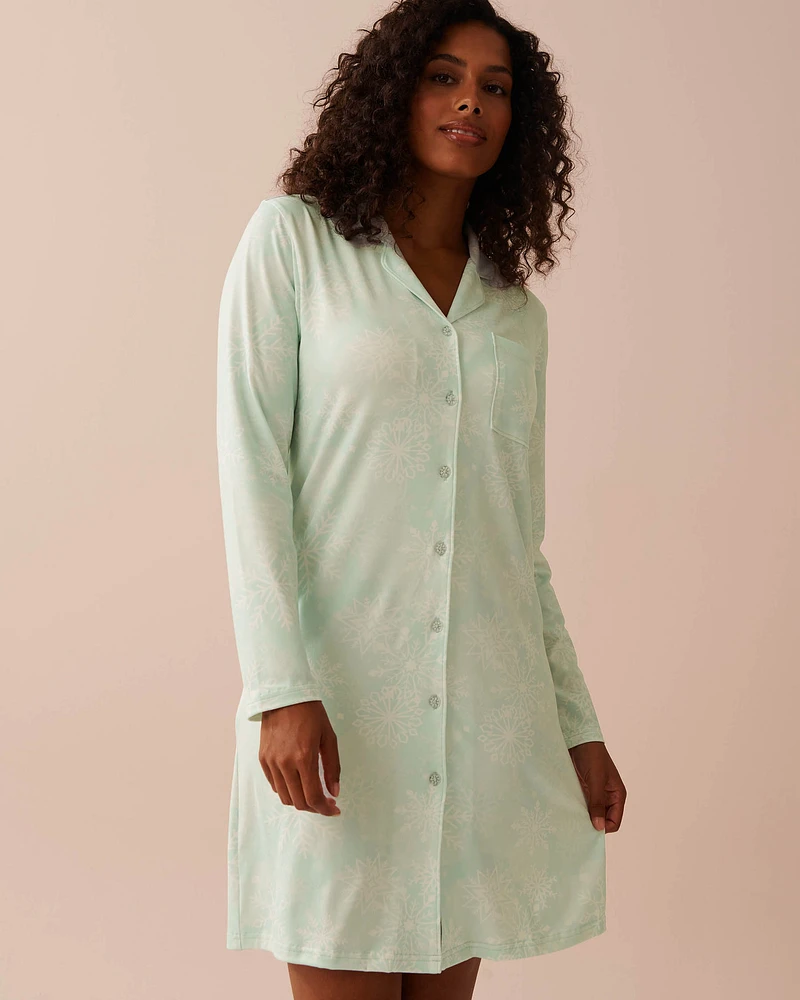 Chemise de nuit manches longues ultra douce à imprimé flocon
