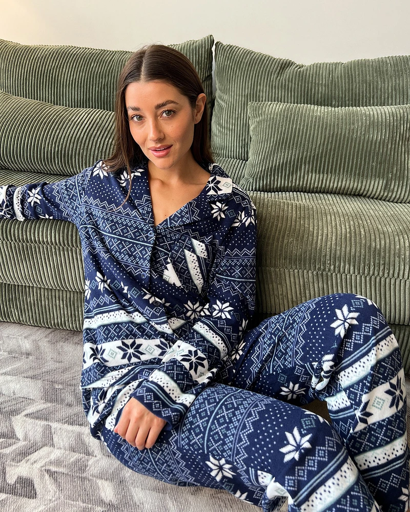 Ensemble pyjama en micropolaire imprimé nordique bleu