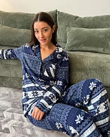 Ensemble pyjama en micropolaire imprimé nordique bleu