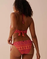 Haut de bikini triangle à bandes croisées RED FLORAL TILE