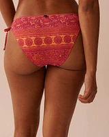 RED FLORAL TILE Side Tie Brazilian Bikini Bottom