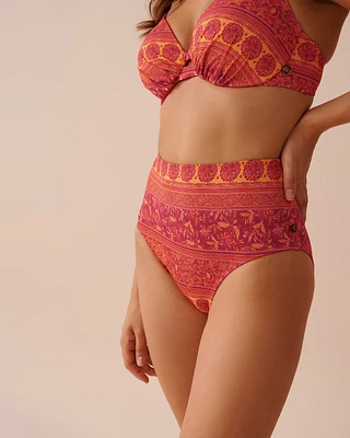 RED FLORAL TILE High Waist Bikini Bottom