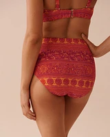 RED FLORAL TILE High Waist Bikini Bottom