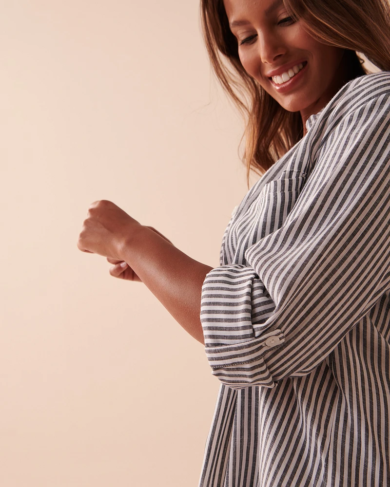 Striped Long Button-down Shirt