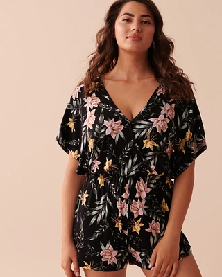 Combishort manche courtes imprimé tropical