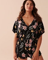 Combishort manche courtes imprimé tropical