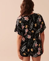Combishort manche courtes imprimé tropical