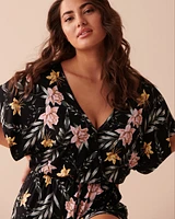 Combishort manche courtes imprimé tropical