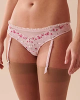 Embroidered Mesh Thong Panty