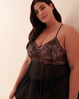 Babydoll en dentelle brodée et résille